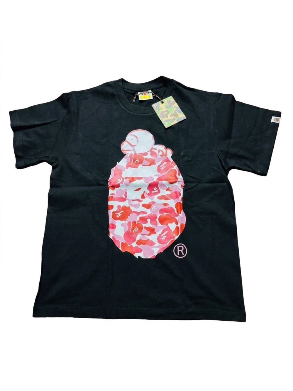 Bape Black Tee with Pink Camo Ape Graphic - Streetwear